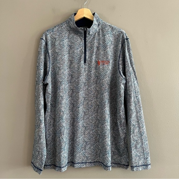 Bugatchi OoohCotton Tech 8 Way Stretch  Geometric 1/4 Zip Pullover Navy XL Logo - Picture 1 of 14